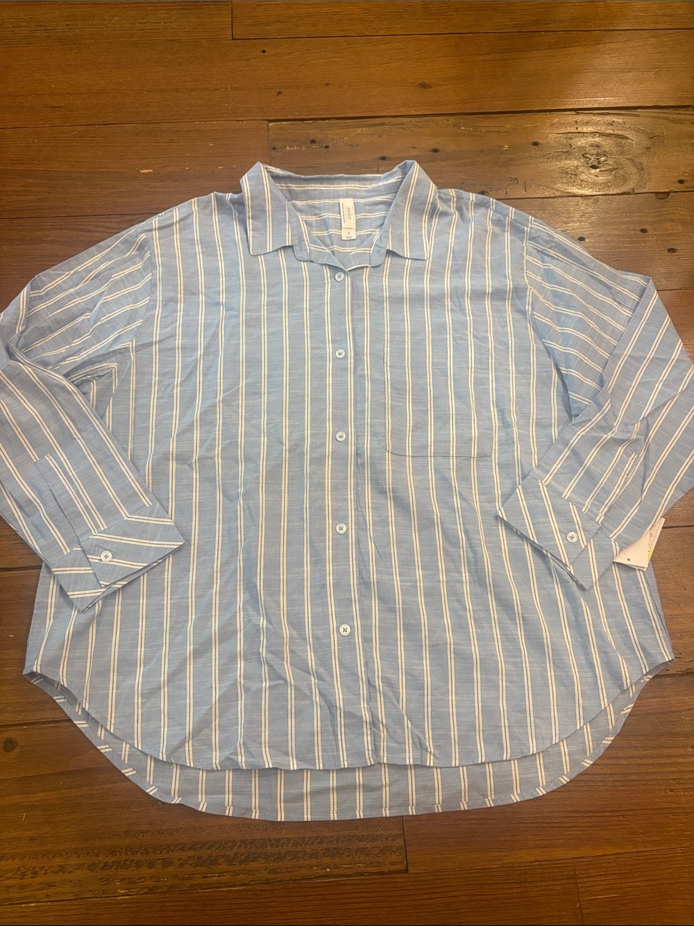 Auden Light Blue and White Striped Button-Down Shirt